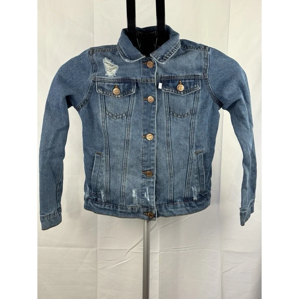 Tommy Bahama Girls Distressed Denim Jacket‎ Size 8 Excellent Condition
